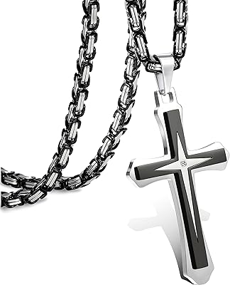 Collier croix en acier inoxydable 5 mm pour homme chaîne byzantine