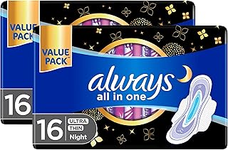 Serviettes hygiéniques de nuit ultra fines avec ailettes always all in one, paquet