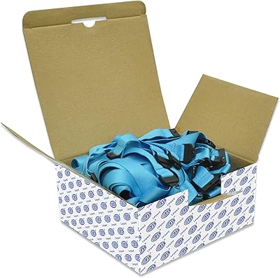 Pack de 50 cordons plats avec crochet, clip de sécurité et porte-badge bleu