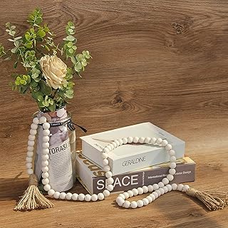 Couronne de perles en bois et lin avec frange - perles de prière