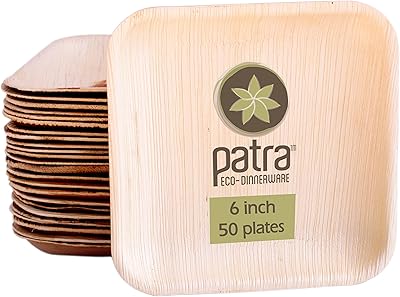 Assiettes en bambou biodégradables et écologiques avec motif feuilles de palmier carrées, taille