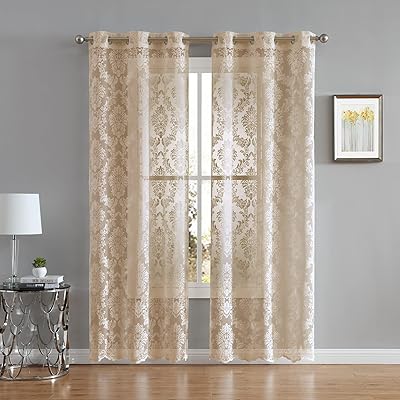 Linen zone paire de panneaux de rideaux en dentelle tricotée avec fond