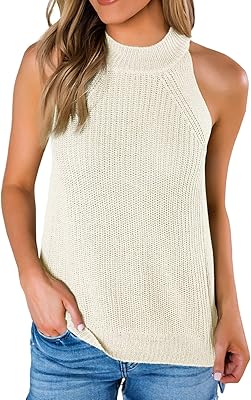 Hyipels femmes gilet sans manches été tricoté col montant pull cami