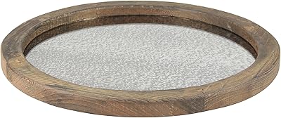Plateau de service rond en bois naturel stonebriar avec miroir antique, plateau