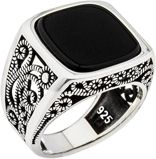 Bague de luxe pour hommes faite à la main en argent sterling 925 et pierre d'onyx, argent sterling, onyx. L'alternative e-commerce intelligente au Sénégal : Diaytar
