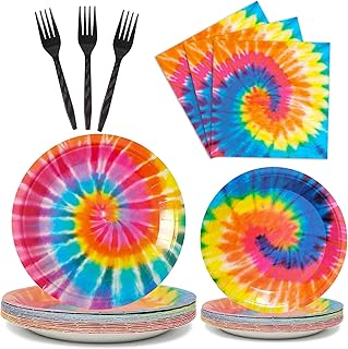 Ensemble de vaisselle de fête tie dye 96 pièces, décorations de table