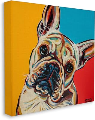 Stobel industries toile murale portrait bouledogue français, chroma pop, rouge, jaune et bleu