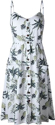 Ubant robe midi florale à bretelles fines pour femme boutonnée sur le devant