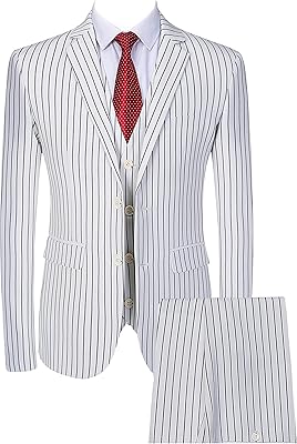 Costume rayé pour homme 3 pièces coupe cintrée tenue décontractée blazer + gilet