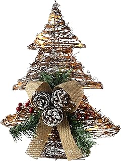 We christmas sapin de noël led en rotin avec pomme de pin