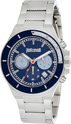 Montre de sport analogique pour homme avec cadran bleu et bracelet en acier