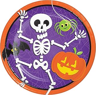 Assiettes à dîner squelette d'halloween creative converting, 8 pièces, taille 9 pouces