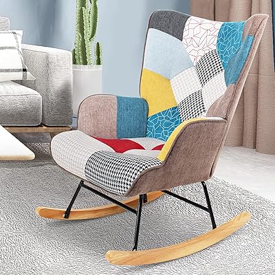 Kjmobk chaise à bascule pour chambre d'enfant, chaise à bascule rembourrée au design