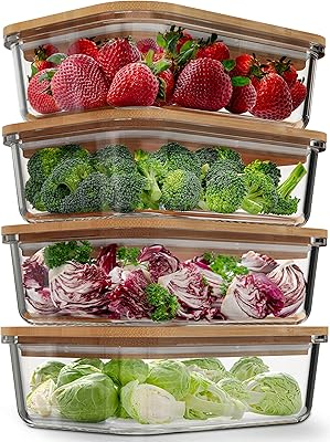 Récipients de conservation des aliments en verre avec couvercles en bambou