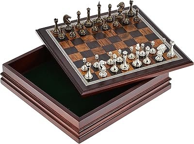 Jeu d'échecs en métal de la collection classic game avec planche en bois