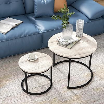 Table basse ronde industrielle boving pour salon petite table en bois rustique