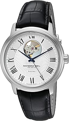 Montre suisse automatique maestro pour homme en acier inoxydable avec bracelet en cuir