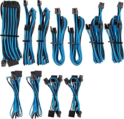 Jeu de câbles psu pro premium emballés individuellement corsair - bleu/noir, garantie 2