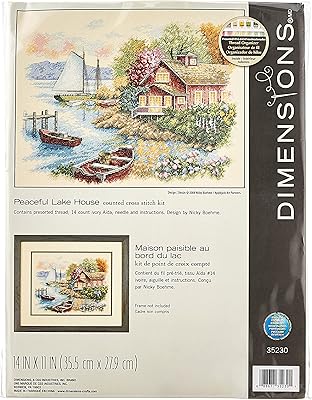 Kit de point de croix dimensions par peaceful lake house 14 pièces
