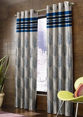 Home utsav rideau imprimé en jute, porte - 2,1 m, bleu, lot