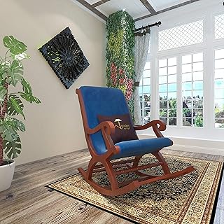 Chaise à bascule de luxe en bois de sesham (bleu, finition miel)