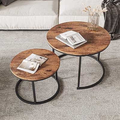 Ensemble de table basse ronde gigogne vobam, table d'appoint industrielle empilable avec cadre