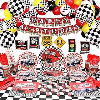 Fournitures de fête d'anniversaire de voiture de course, ensemble de vaisselle carrée