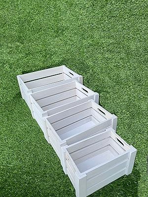 Boîte de rangement en bois naturel blanc et marron avec poignées, boîtes