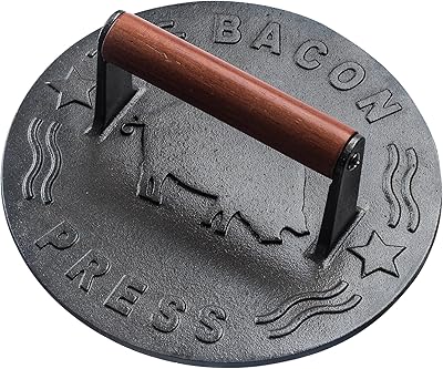 Presse à barbecue bell main en fonte, presse à bacon robuste avec manche