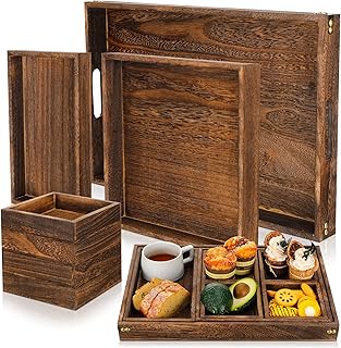 Ensemble de 2 plateaux de service en bois ge avec poignée, plateaux rectangulaires