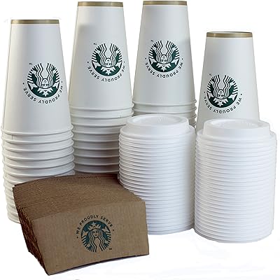 Gobelet jetable en papier blanc starbucks, 16 oz, manchons et couvercles