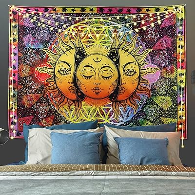 Tapisserie murale décorative colorée soleil et lune mandala yy goop tapisserie