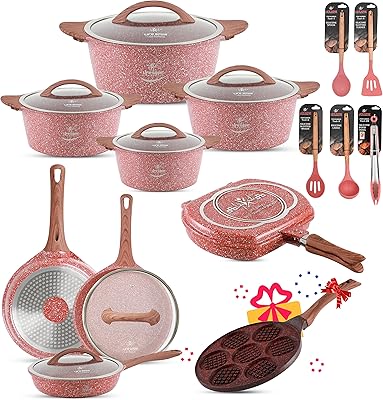 Batterie de cuisine life smile 21 pièces, ensemble de casseroles et poêles à