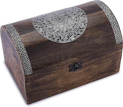 Boîte à bijoux décorative en bois marron ajoni avec sculptures de fleurs
