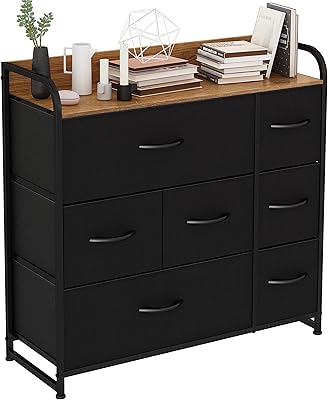 Commode yano avec 7 tiroirs, tour de rangement en tissu suédé, facile à