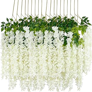 12 pièces de fleurs de glycine artificielles de 3,6 pieds/couronne de vigne de rata de glycine artificielle blanche dense, fleurs suspendues en soie pour la décoration de fête de mariage à la maison (blanc dense. Révolutionnez votre façon d'acheter avec Diaytar