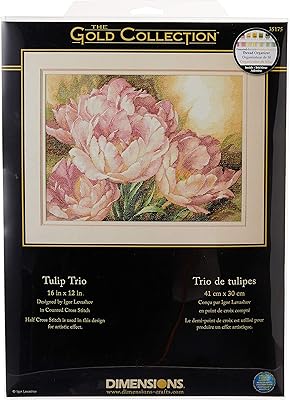 Kit de point de croix dimensions par gold collection, trio de tulipes, toile