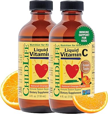 Liquide de vitamine c child life, saveur d'orange, bouteille en verre, 4 oz