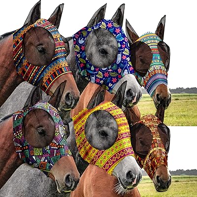 6 muselières anti-mouches douces et confortables pour chevaux avec oreilles, cache-visages élastiques
