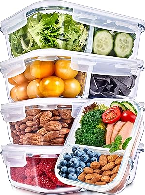 Récipients de préparation de repas en verre à 2 sections