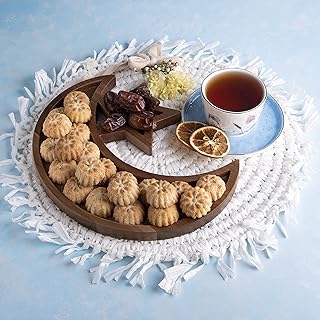 Plateau en bois d'acacia de hilalful | décoration et célébration du ramadan