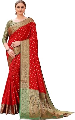 Sari en soie mélangée de coton kanjeevaram avec chemisier non cousu, taille unique