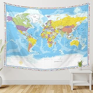 Carte du monde grande tapisserie murale en tissu à suspendre pour enfants
