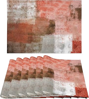 Ensemble de 6 chemins de table rouge marron nappes en lin et coton