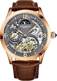 Montre automatique originale pour hommes, montre squelette, double fuseau horaire, lune soleil matin/soir