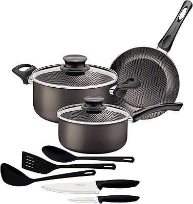 Batterie de cuisine tramontina 10 pièces en aluminium couleur plomb de paris avec revêtement antiadhésif starflon max à l'intérieur et à l'extérieur. Optimisez votre budget avec Diaytar Sénégal
