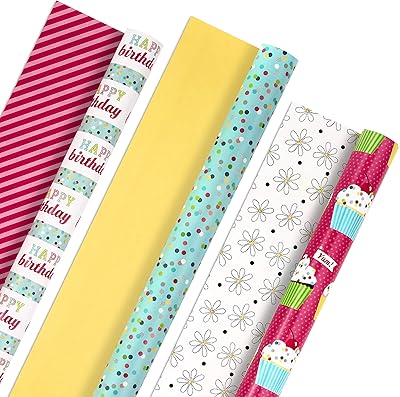 Ensemble de papier cadeau réversible hallmark toutes occasions - joyeux anniversaire (3 rouleaux - 75 pieds carrés) cupcakes, rayures, fleurs, pois. Votre satisfaction commence ici, sur Diaytar Sénégal