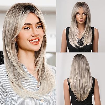 Haircube perruques longues blondes grises pour femmes, perruque de cheveux synthétiques superposés