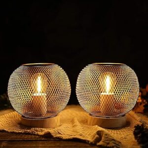 Jhy design lot de 2 lampes de table en maille métallique alimentée par batterie, lampe de chevet de 16 cm de haut avec minuterie de 6 heures, lampes sans fil pour balcon, chambre à coucher, table d'intérieur et d'extérieur, salon (circulaire, base en bois). Diaytar Sénégal : Innovation, diversité et accessibilité