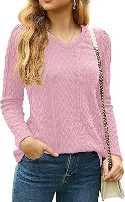 Pull long d'hiver à manches bouffantes et col en v pour femme, pull